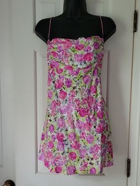 For Love & Lemons Pink and White Floral Micro Mini Dress Sz M